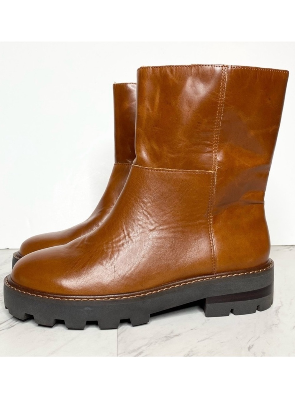 New! Vince Camuto Telvanni Brown Leather Lug Sole Boot 7M